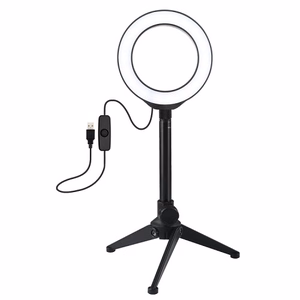 LED žiedinė lempa 12cm, su trikoju staliniu stovu iki 21.8cm, USB,
