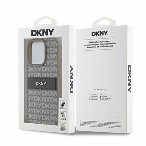DKNY Odinis mono juosta ir metalinis logotipas dėklas telefonui iPhone 15 Pro - smėlio