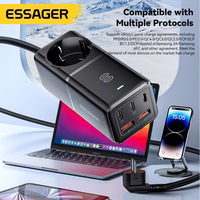 Įkroviklis Essager "Boru GaN" Juodas 75W (3xPD / 2xQC3.0 / 4kW-16A-250V)