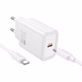 Įkroviklis telefonui Hoco USB C QC PD 30W + kabelis USB C į USB C N62 baltas