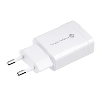 FORCELL F-ENERGY TFK-TC-1099 kelioninis įkroviklis USB A + kabelis USB A į Type C QC3.0 2,4A 18W baltas