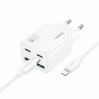 Įkroviklis telefonui Hoco 2 x USB C + 2 x USB A QC3.0 PD 3A 20W + kabelis USB C į Lightning N55 balta