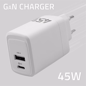 Qoltec 51825 GaN 45 W įkroviklis | 5–20 V | 1,5–3 A | 1 x USB-C PD | 1 x USB QC 3.0 | Baltas