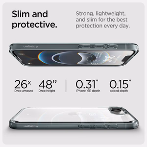 Dėklas telefonui Spigen Ultra Hybrid skirtas iPhone 16e - pilkas