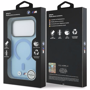 BMW M IML Frosted Metal Logo & Trims MagSafe dėklas, skirtas iPhone 17 Pro Max / 18 Pro Max – mėlynas