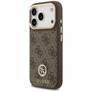 Guess 4G Strass Logo & Big Strap Metal Buttons MagSafe чехол iPhone 17 Pro коричневый