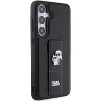 Karl Lagerfeld Gripstand Saffiano Karl&Choupette Pins dėklas telefonui Samsung Galaxy S24+ - juodas