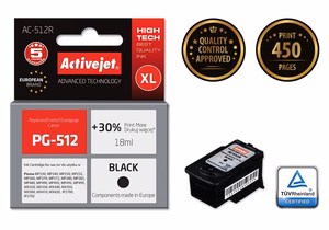 Activejet AC-512R – juodo rašalo kasetė, pakeičia Canon PG-512, 18 ml, Premium
