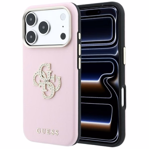 Guess Smooth & Big Strass Logo dėklas iPhone 18 Pro Max / 17 Pro Max – rožinis