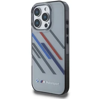 BMW Motosport IML atsitiktinės juostos iPhone 16 Pro dėklas - pilkas