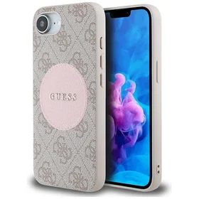 Guess 4G Circle Classic Logo Magnetinis dėklas telefonui iPhone 16e - rožinė