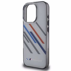 BMW Motosport IML atsitiktinės juostos iPhone 16 Pro dėklas - pilkas