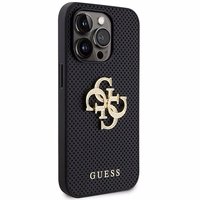 Guess Leather Perforated 4G Glitter Logo Case for iPhone 15 Pro - juodas dėklas telefonui