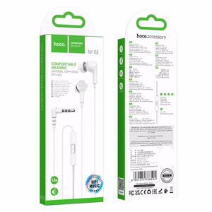HOCO kabelinės ausinės Jack 3,5 mm su mikrofonu M102 balta