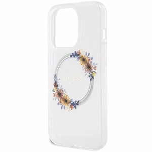 Guess IML Gėlių vainikas Magnetinis dėklas iPhone 15 Pro - permatomas