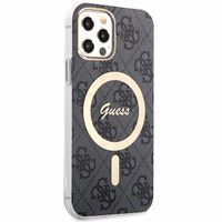 Rinkinys Guess GUBPP12MH4EACSK Dėklas+Įkroviklis iPhone 12/12 Pro juodas/juodas kietas dėklas 4G Spauda Magnetinis