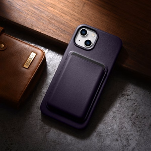Чехол iCarer Leather из натуральной кожи для iPhone 14 Plus тёмно-фиолетовый (совместим с MagSafe)