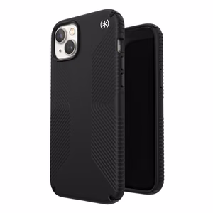 Speck Presidio2 Grip case for iPhone 15 Plus / 14 Plus, with non-slip grip, Black / Black / White