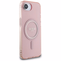 Guess IML Glitter Circle Magnetinis dėklas telefonui iPhone 16e - rožinis