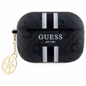 Guess GUAP2P4RPSK AirPods Pro 2 (2022/2023) dėklas juodas 4G Printed Stripes Charm