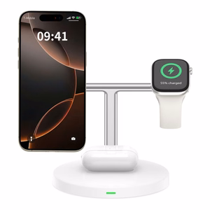 Tech-Protect QI15W-A35 3 viename indukcinis įkroviklis su MagSafe telefonui / AirPods / Apple Watch - baltas
