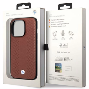 Dėklas telefonui BMW BMHCP14L22RFGR iPhone 14 Pro 6.1 - raudonas odinis diamantinio rašto