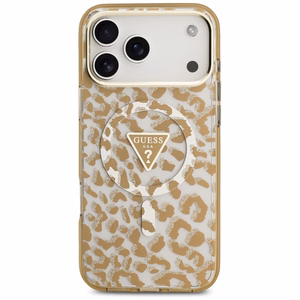 Guess Leopard Glitter Magnetinis dėklas telefonui iPhone 17 Pro Max - ruda