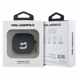 Karl Lagerfeld Silikoninis Choupette Head 3D dėklas AirPods 4 – juodas