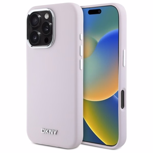 DKNY skystas silikoninis su mažu metaliniu logotipu Magnetinis dėklas telefonui iPhone 16 Pro Max - rožinis