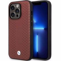 Dėklas telefonui BMW BMHCP14X22RFGR iPhone 14 Pro Max 6.7" bordo/bordo odos deimantų raštas