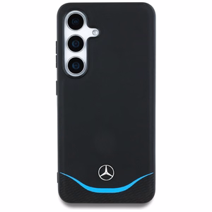 Mercedes Odinis Kontrastingas mėlynas Horizontalus kreivės Magnetinis dėklas Samsung Galaxy S25 - juodas