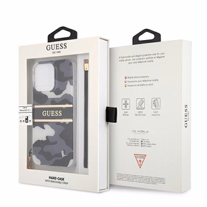 Guess GUHCP13LKCABBK iPhone 13 Pro / 13 6.1" juodas/juodas kietas dėklas Camo Strap Collection