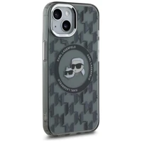 Karl Lagerfeld IML Monograma Karl & Choupette Head Magnetinis iPhone 15 Plus dėklas - juodas