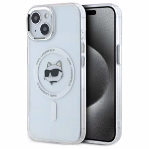 Karl Lagerfeld IML Metalinė Choupette galva MagSafe dėklas iPhone 15 - baltas