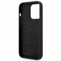 BMW Silicone Metal Logo dėklas iPhone 14 Pro Max - juodas