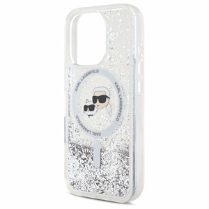 Karl Lagerfeld Liquid Glitter Karl & Choupette Head Magnetinis dėklas telefonui iPhone 16 Pro Max - skaidrus