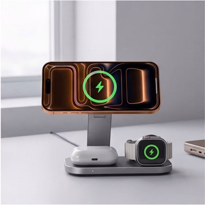 „Tech-Protect A52 MagSafe Qi2.2“ 25 W belaidė „3 viename“ įkrovimo stotelė – juoda