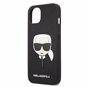 Karl Lagerfeld KLHCP13SSAKHBK kietas dėklas iPhone 13 mini 5,4" Saffiano Ikonik Karl's Head – juodas