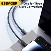 USB Laidas Essager "Triple" 3in1 juodas "Type-C / Type-C / Lightning" 120cm