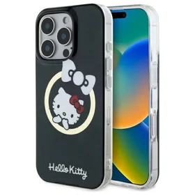 Hello Kitty IML Linksmas kaspinas magnetinis iPhone 16 Pro Max dėklas - juodas
