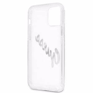 Guess GUHCP12MKTRSVSI iPhone 12/12 Pro 6.1" Skaidrus kietas dėklas Vintage Script Sidabrinis