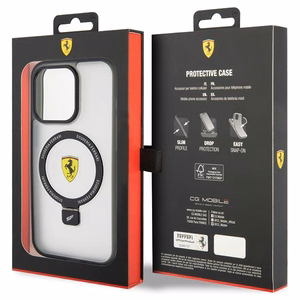 Ferrari FEHMP15LUSCAH iPhone 15 Pro 6.1" permatomas kietas dėklas su žiediniu stovu 2023 kolekcija Magnetinis