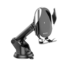 Yesido automobilinis laikiklis C78 su indukciniu 15W įkrovimu, tvirtinamas prie oro angos ir priekinio stiklo, juodas