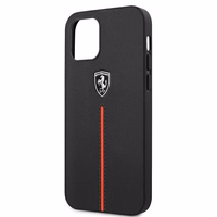 Ferrari FEOMSHCP12LBK iPhone 12 Pro Max juodas/juodas kietas dėklas Off Track Leather Nylon Stripe