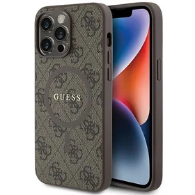 Guess 4G kolekcija odinis metalinis logotipas Magnetinis dėklas iPhone 13 Pro / iPhone 13 - rudas