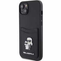 Karl Lagerfeld Saffiano Cardslot Karl&Choupette Metal Pin Dėklas telefonui iPhone 15 - juodas