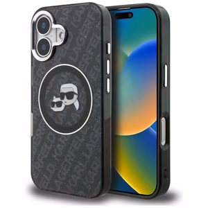 Karl Lagerfeld IML Glitter Karl & Choupette Heads Logo MagSafe Dėklas iPhone 16 - juodas