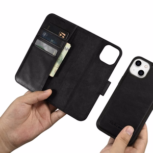 iCarer Aliejaus Vaško Piniginės Dėklas 2in1 Dangtelis iPhone 14 Plus Anti-RFID Odinis Atverčiamas Dėklas Juodas (WMI14220723-BK)