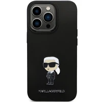 Karl Lagerfeld KLHCP13XSMHKNPK dėklas telefonui iPhone 13 Pro Max - juodas silikoninis Ikonik metalinis kaištis