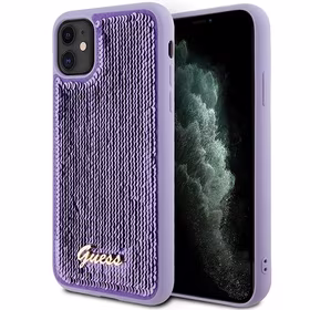 Guess Sequin Script Metal dėklas telefonui iPhone 11 / Xr - violetinis